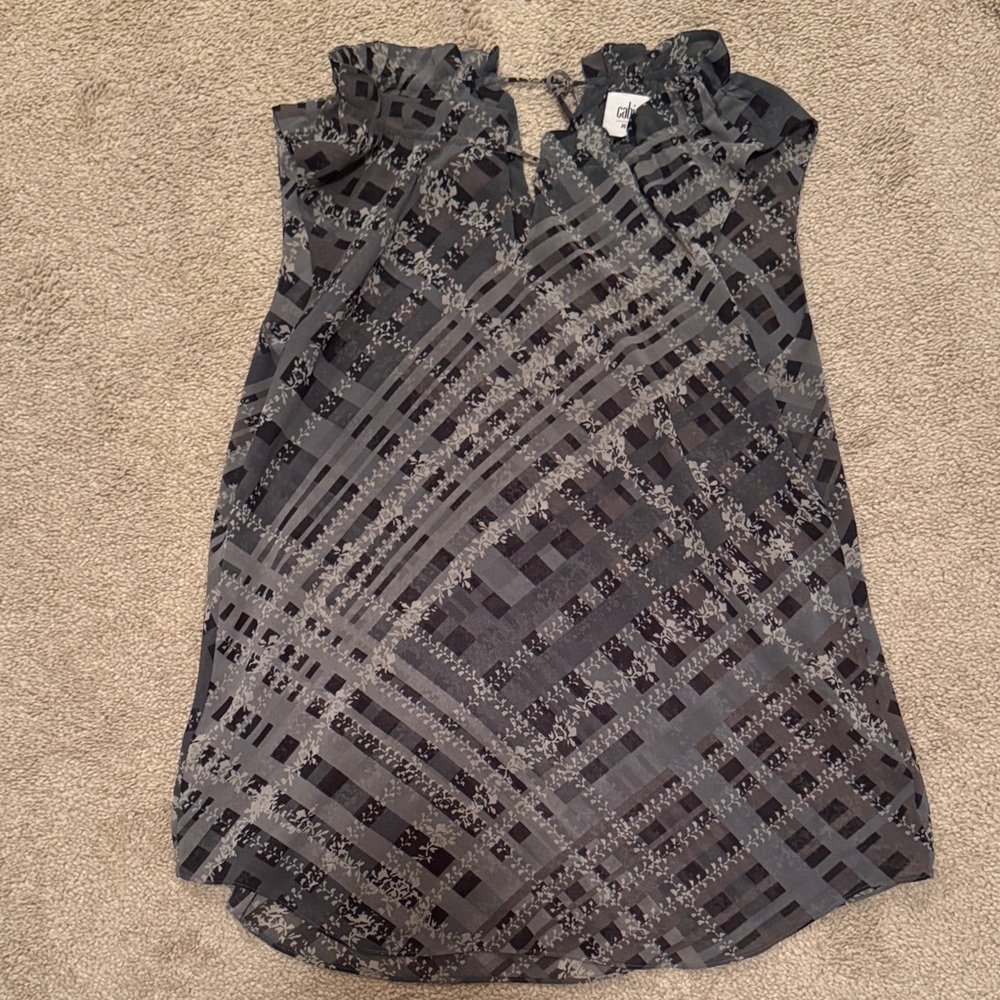 CAbi Black and Gray Floral Blouse